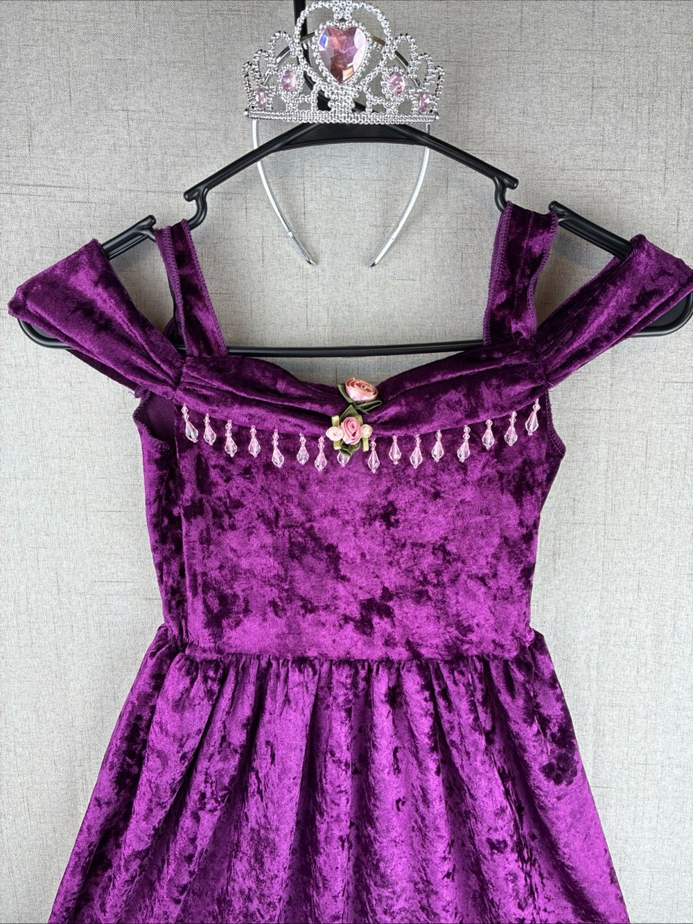 Teetot Purple Crushed Velvet Girls Halloween Costume Fairy Wings Tiara Pink Rose